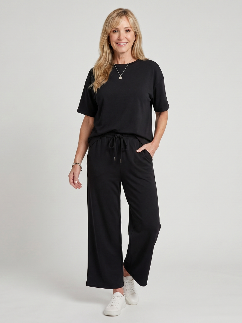 Women's Short Sleeve Summer Short Set – Black