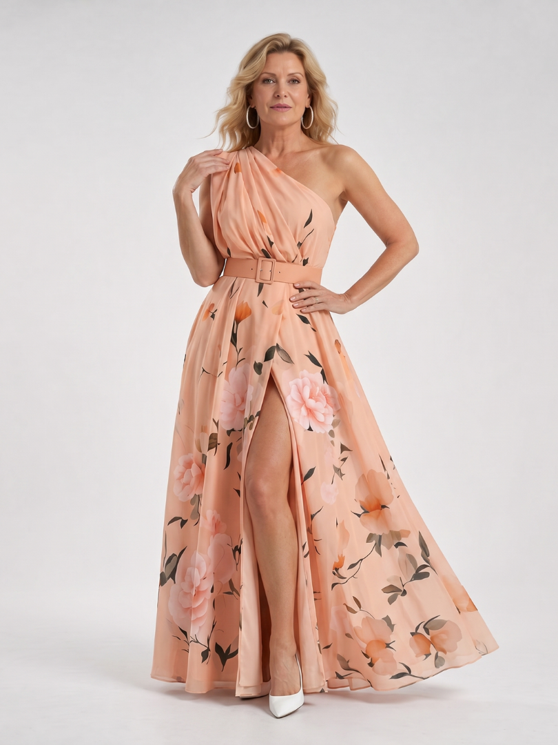 Women's One Shoulder Maxi Dress – Orange