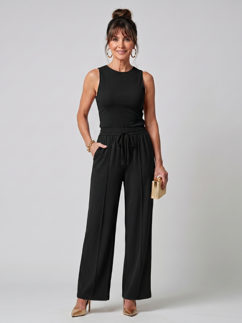Women's Sleeveless Summer Pants Set – Black