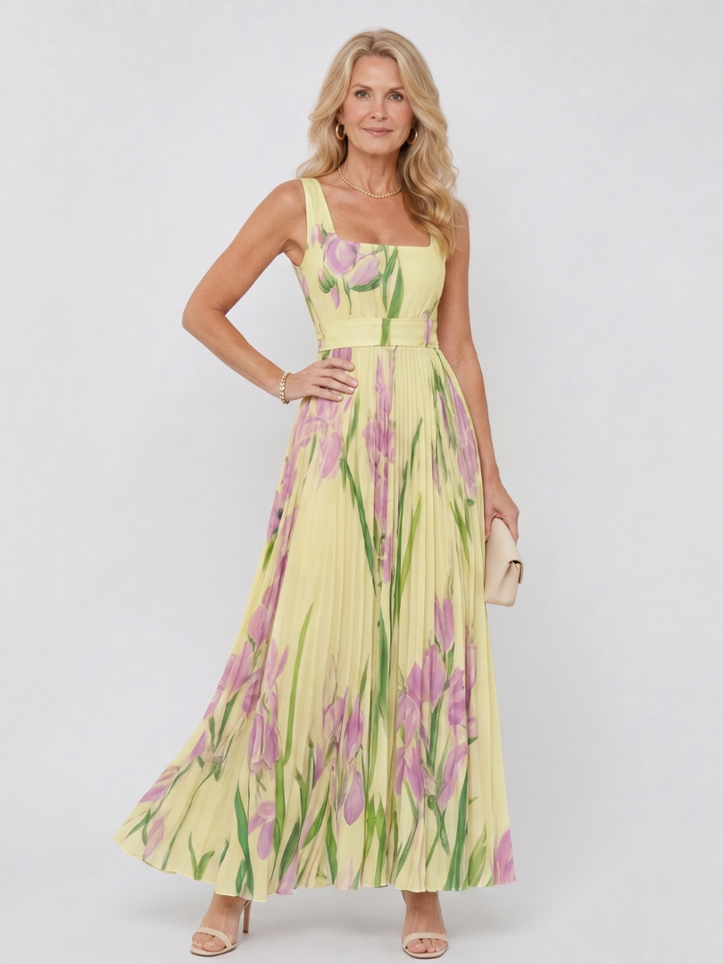 Women's Square Neck Midi Dress – Yellow