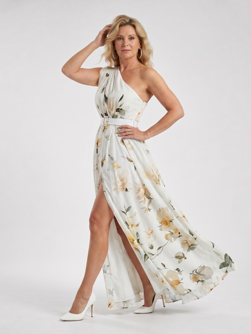 Women's One Shoulder Maxi Dress – White