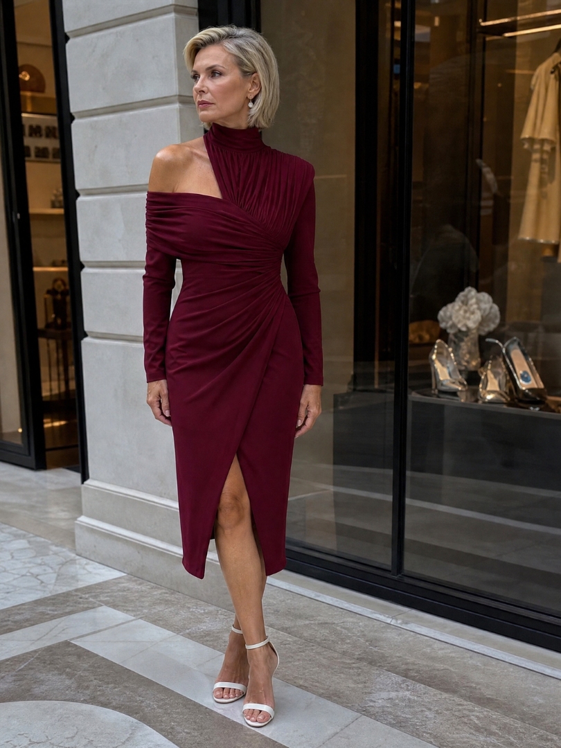 Women's One Shoulder Cocktail Midi Dress
