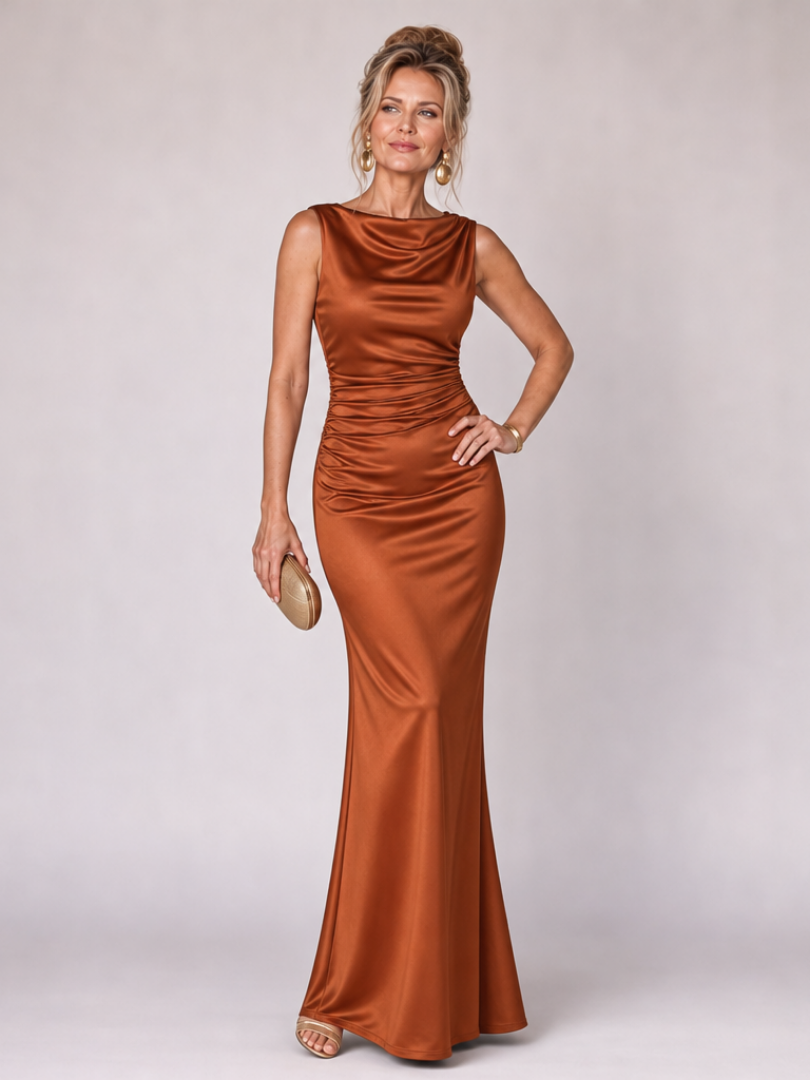 Women's Boat Neck Formal Maxi Dress