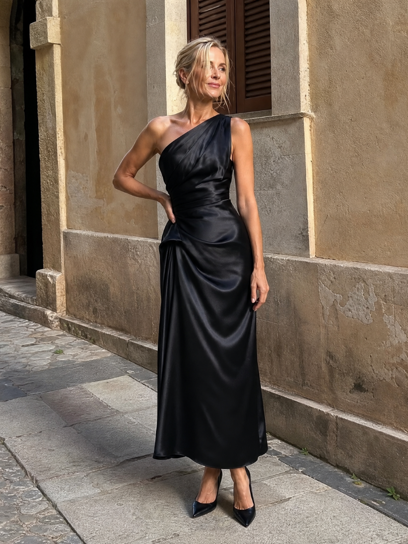 Women's One Shoulder Cocktail Midi Dress
