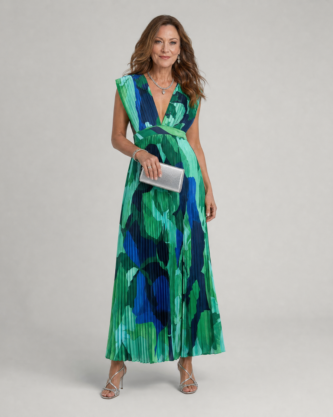 Women's V Neck Wedding Guest Midi Dress – Multicolor