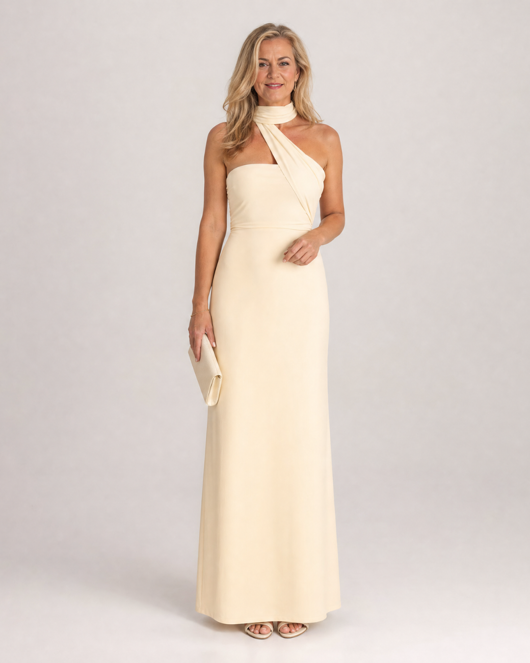 Women's One Shoulder Wedding Guest Maxi Dress – Beige