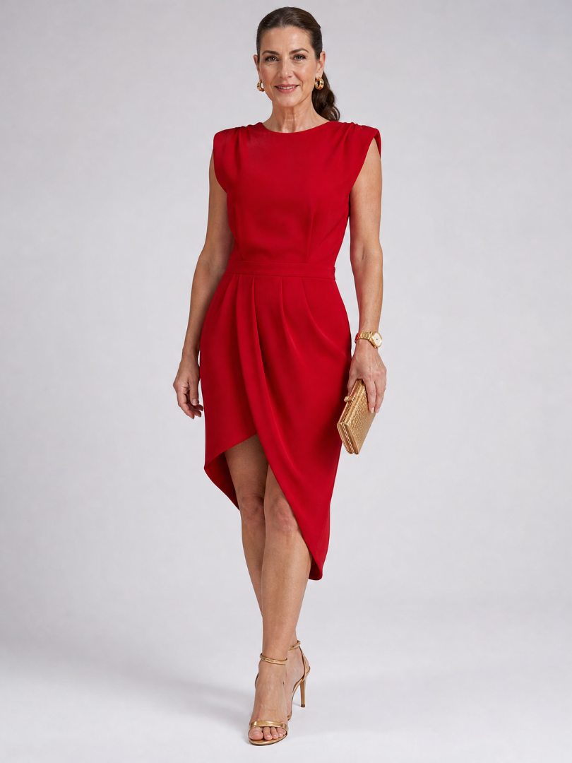 Women's Square Neck Cocktail Maxi Dress – Red