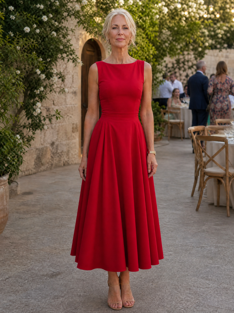 Women's Wedding Guest Midi Dress – Red