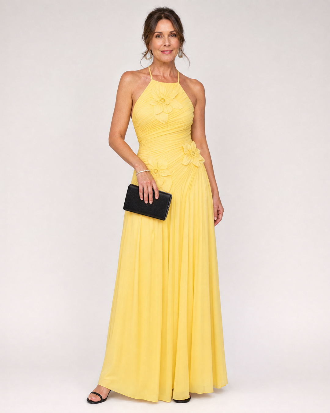 Women's Halter Wedding Guest Maxi Dress – Yellow