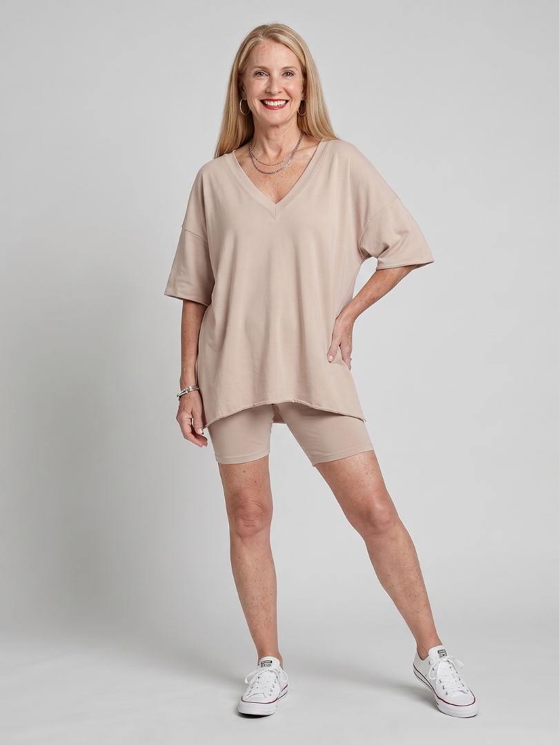 Women's V Neck Summer Short Set – Beige