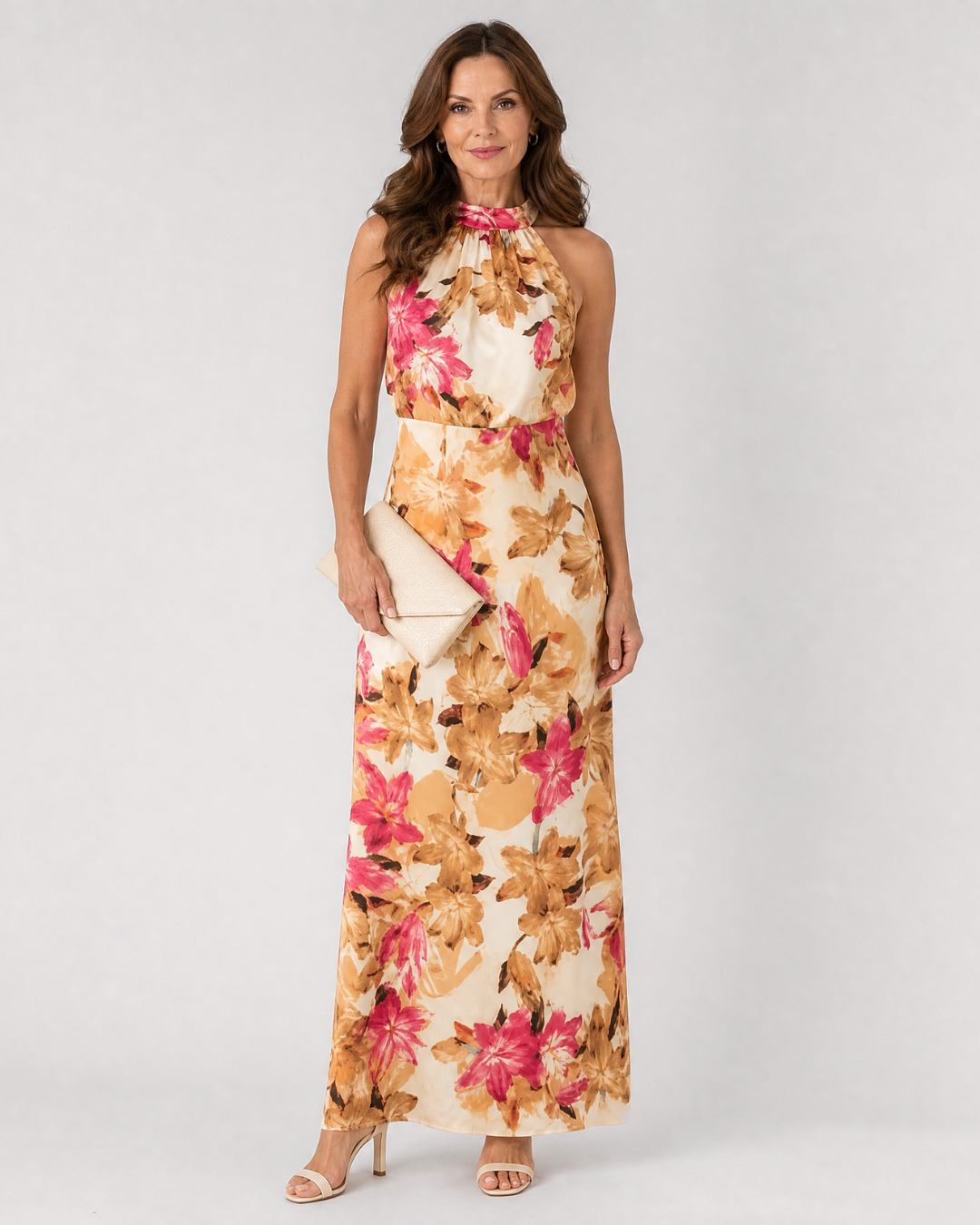 Women's Halter Wedding Guest Midi Dress – Multicolor
