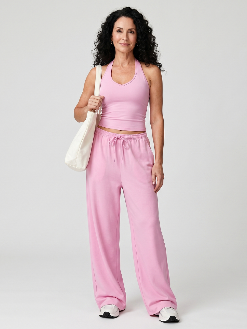 Women's Scoop Neck Sleeveless Summer Pants Set – Pink