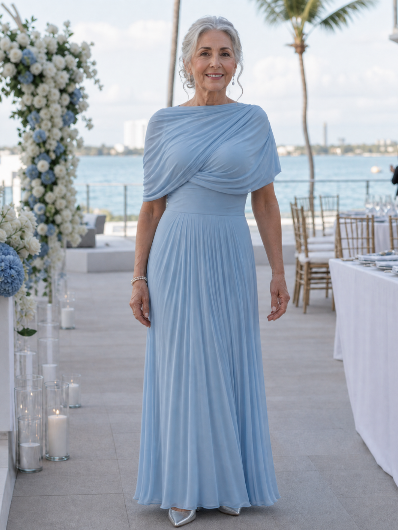 Women's One Shoulder Wedding Guest Maxi Dress – Sky Blue