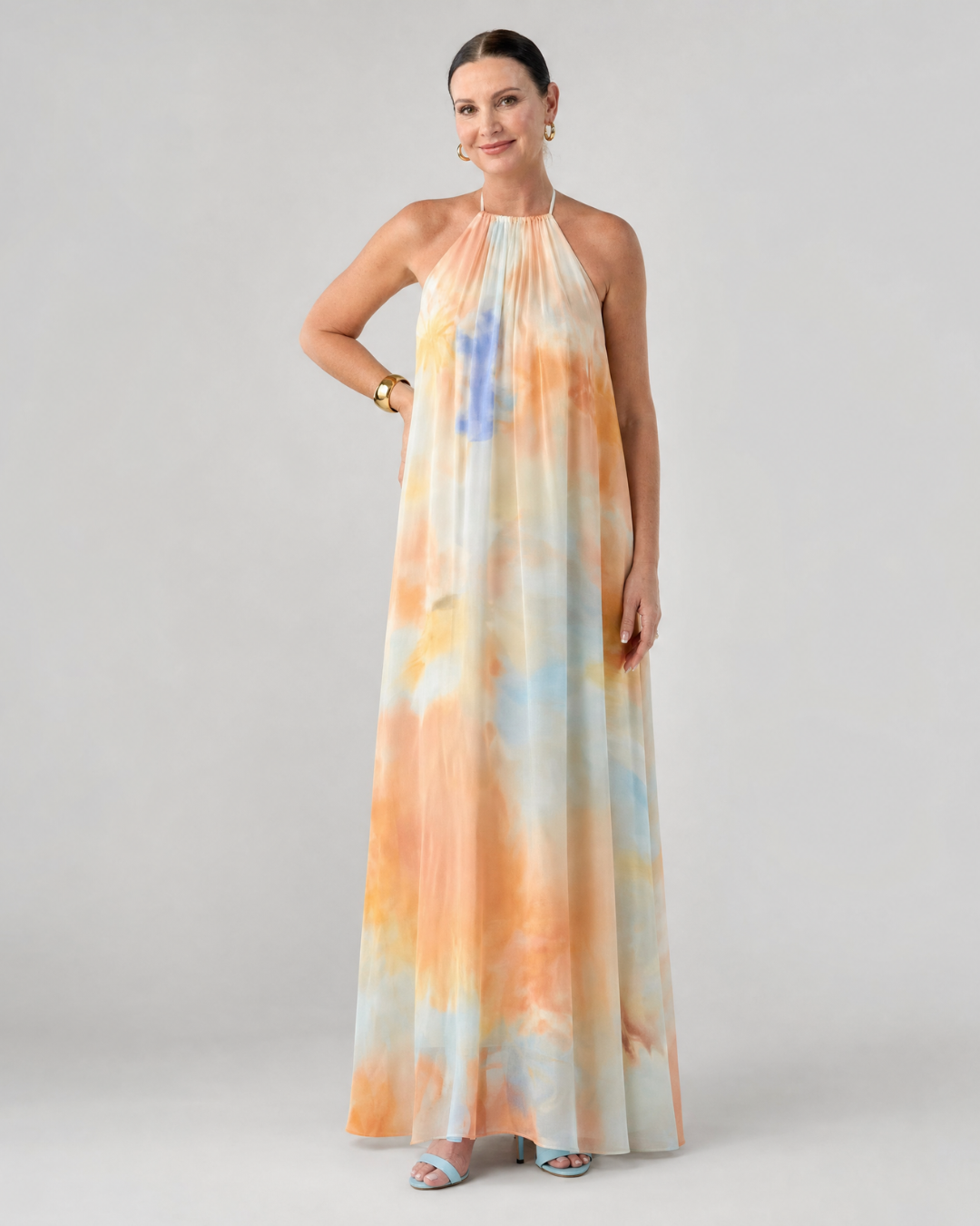 Women's Halter Wedding Guest Maxi Dress – Multicolor