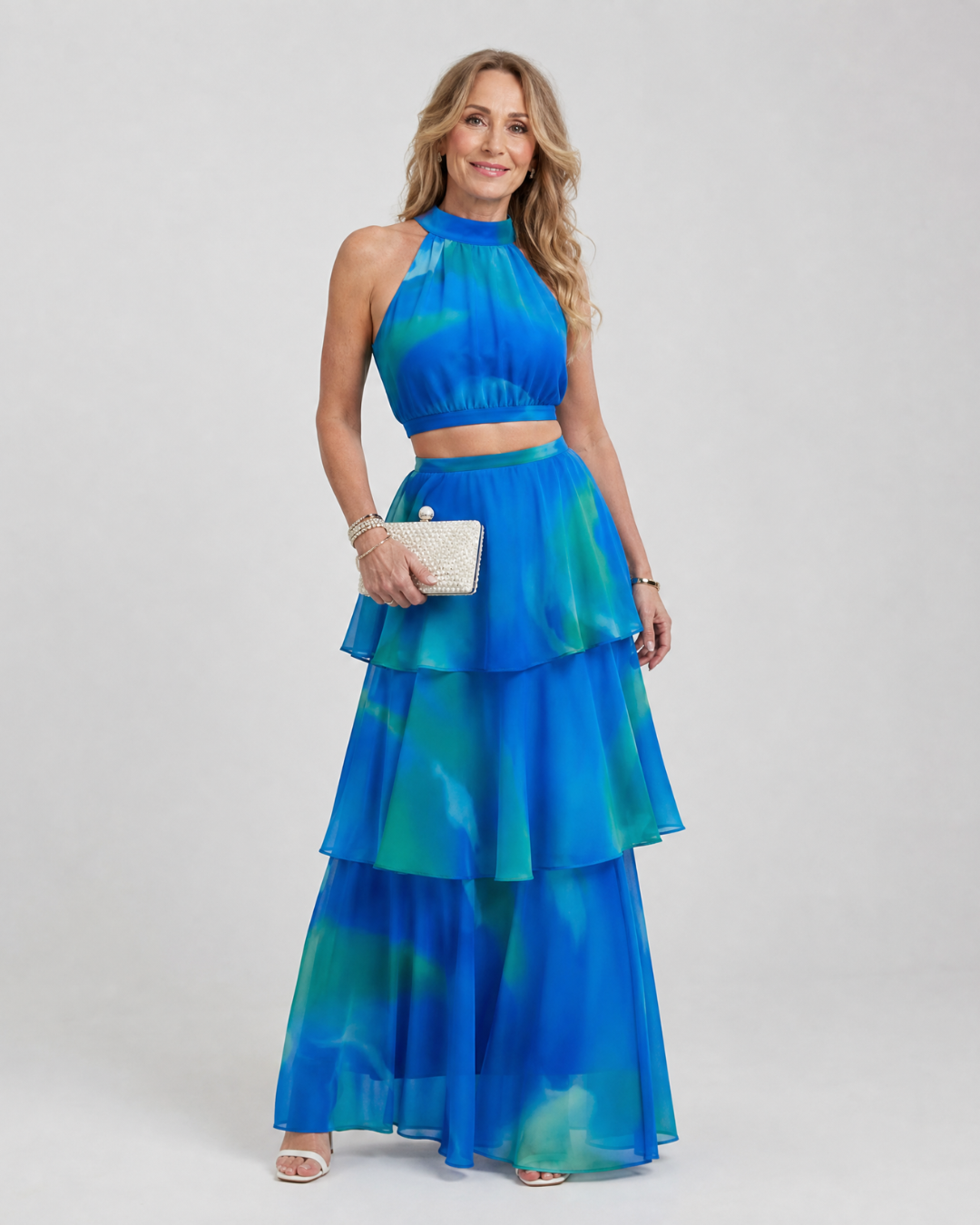Women's Halter Wedding Guest Maxi Dress – Blue