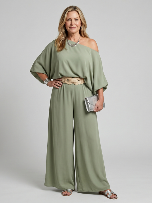 Women's One Shoulder Summer Pants Set – Green