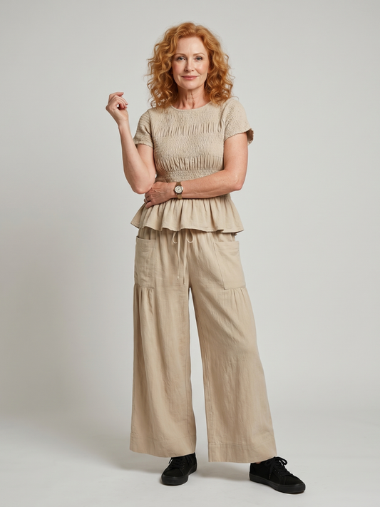 Women's Summer Pants Set – Beige