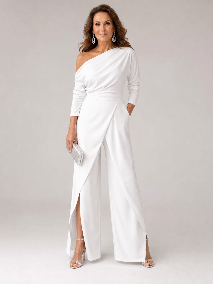 Women's One Shoulder Cocktail Jumpsuit – White