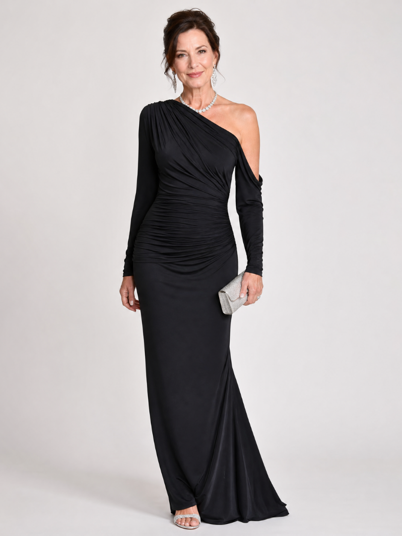 Women's One Shoulder Cocktail Maxi Dress – Black