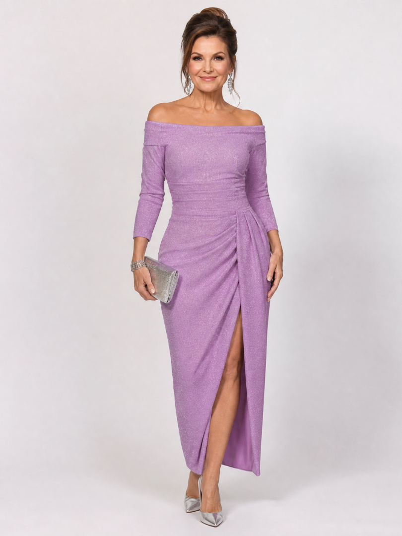 Women's Off Shoulder Cocktail Midi Dress – Purple
