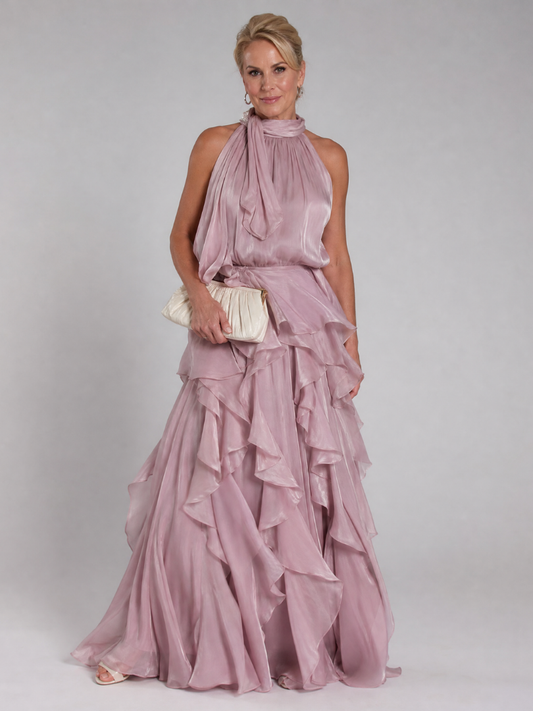 Women's Halter Cocktail Maxi Dress – Pink
