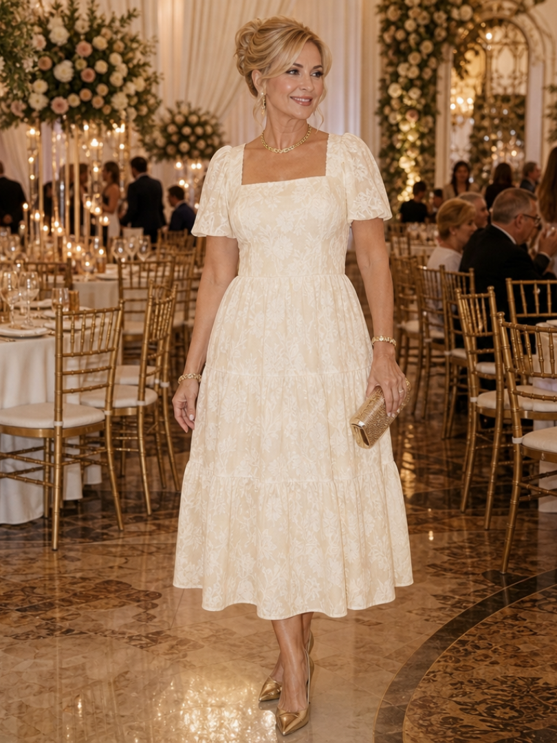 Women's Wedding Guest Midi Dress – Beige