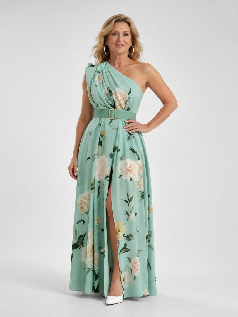 Women's One Shoulder Maxi Dress – Green