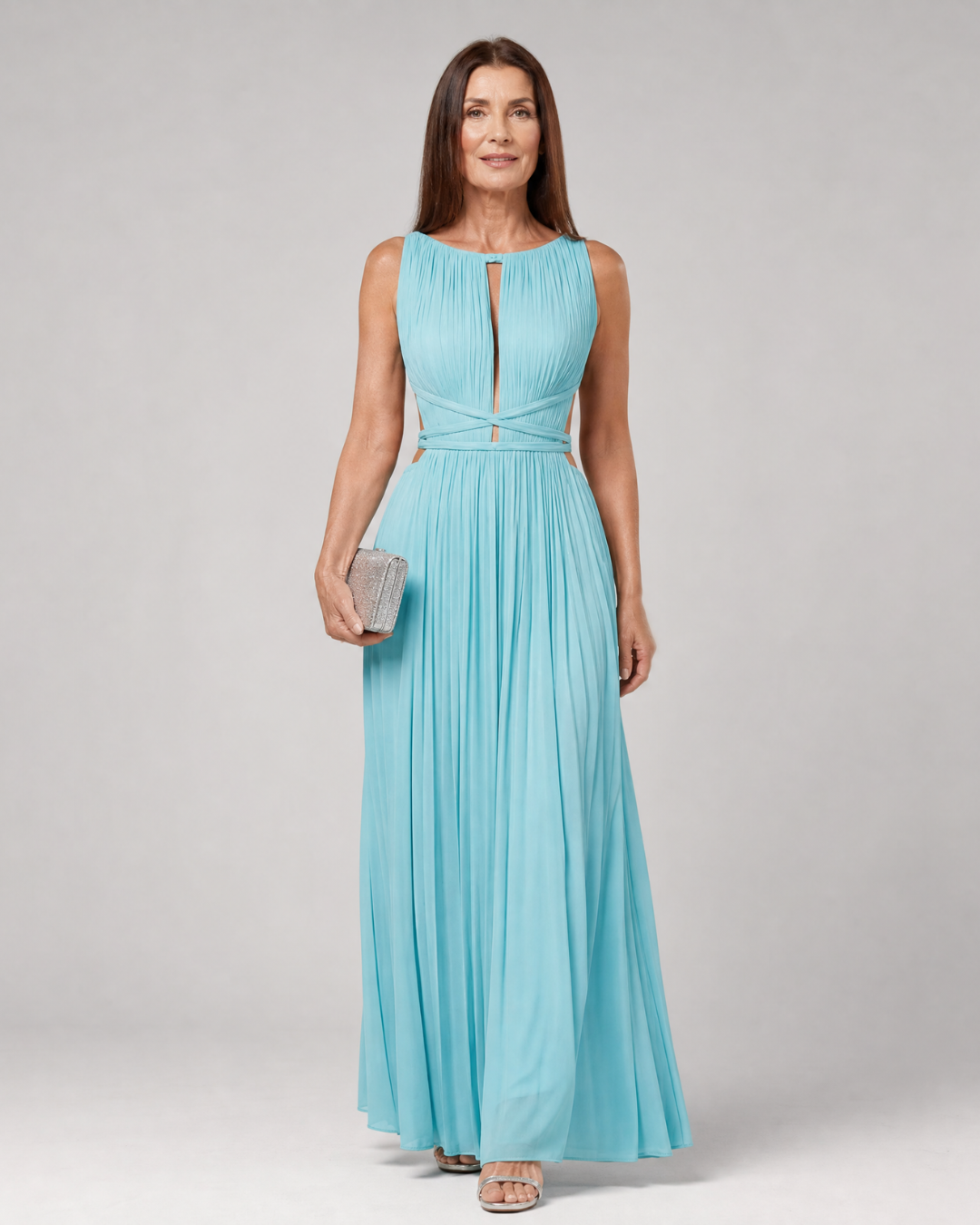 Women's Pleated Wedding Guest Maxi Dress – Sky Blue