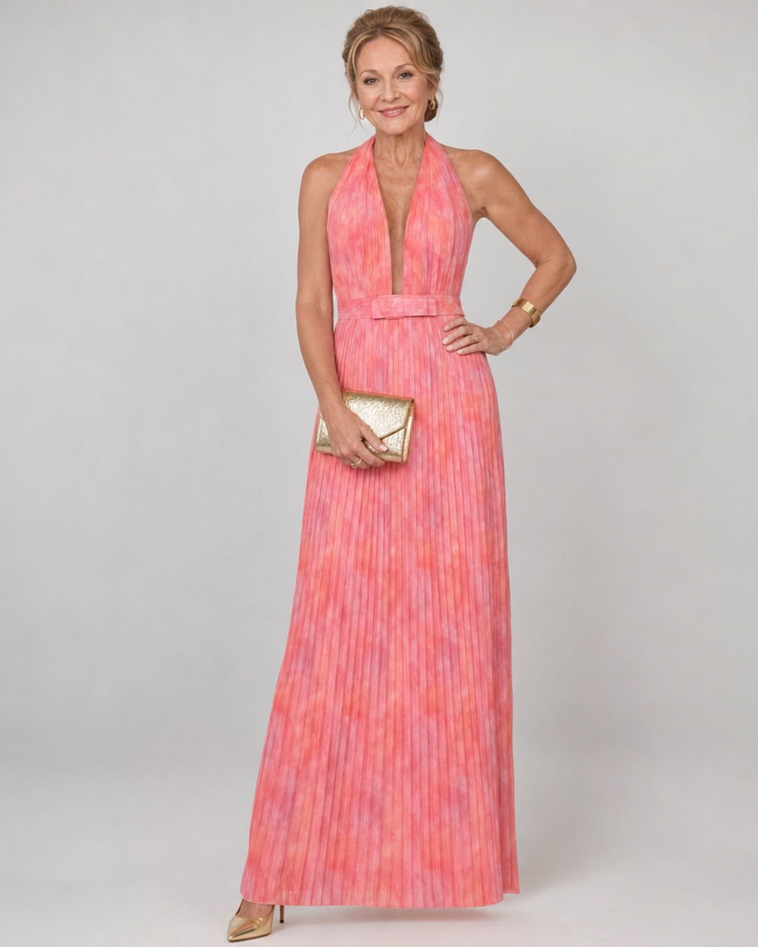 Women's Halter Wedding Guest Maxi Dress – Pink