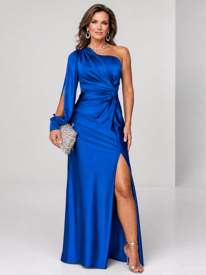 Women's One Shoulder Cocktail Maxi Dress – Blue