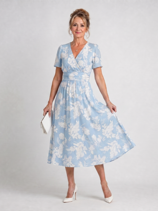 Women's V Neck Midi Dress – Sky Blue