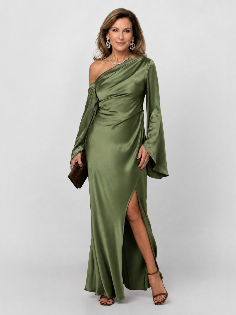 Women's One Shoulder Cocktail Maxi Dress – Green