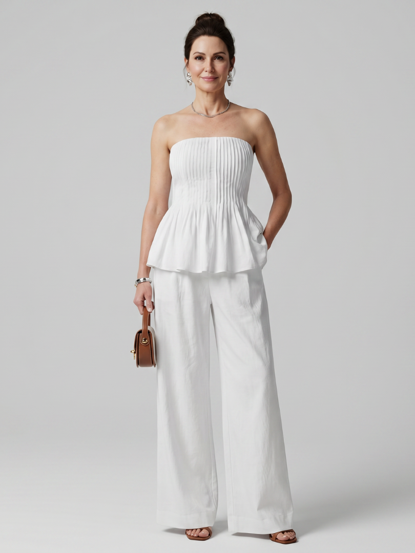 Women's Strapless Summer Pants Set – White