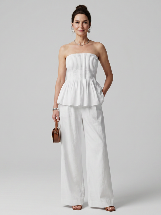 Women's Strapless Summer Pants Set – White