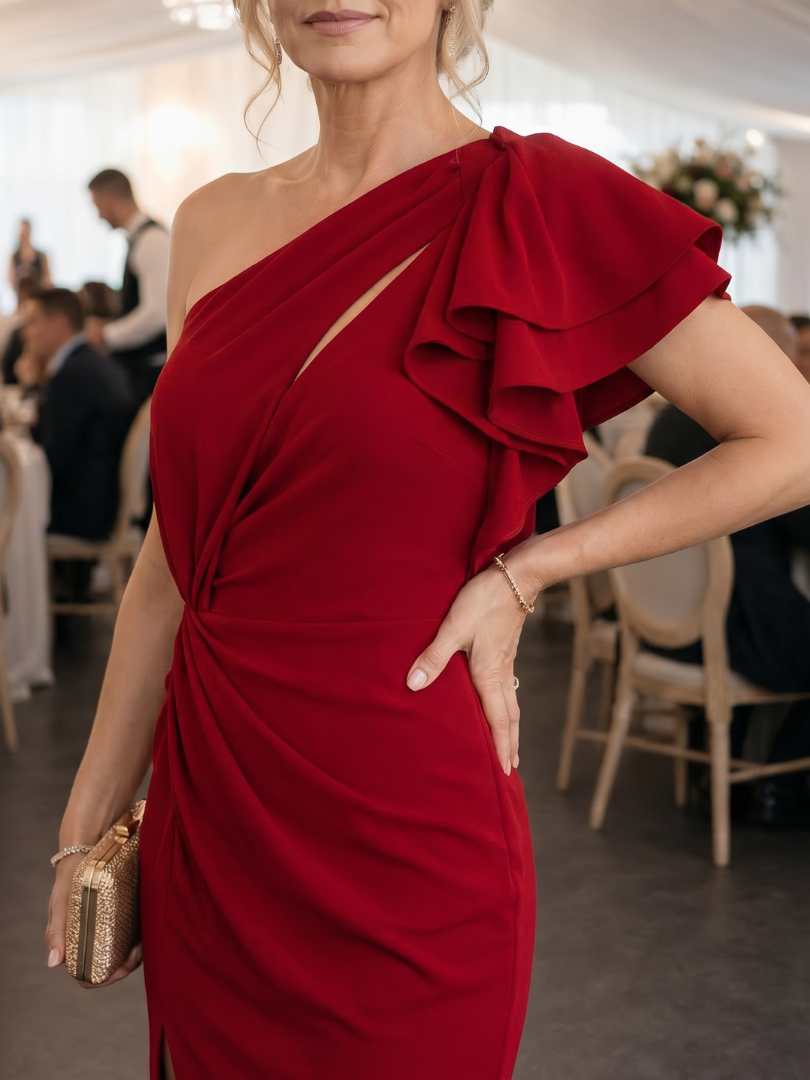 Women's One Shoulder Wedding Guest Midi Dress