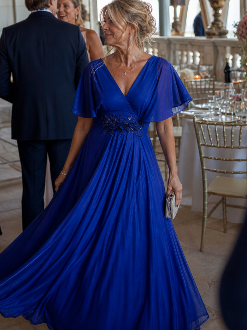Women's V Neck Wedding Guest Maxi Dress