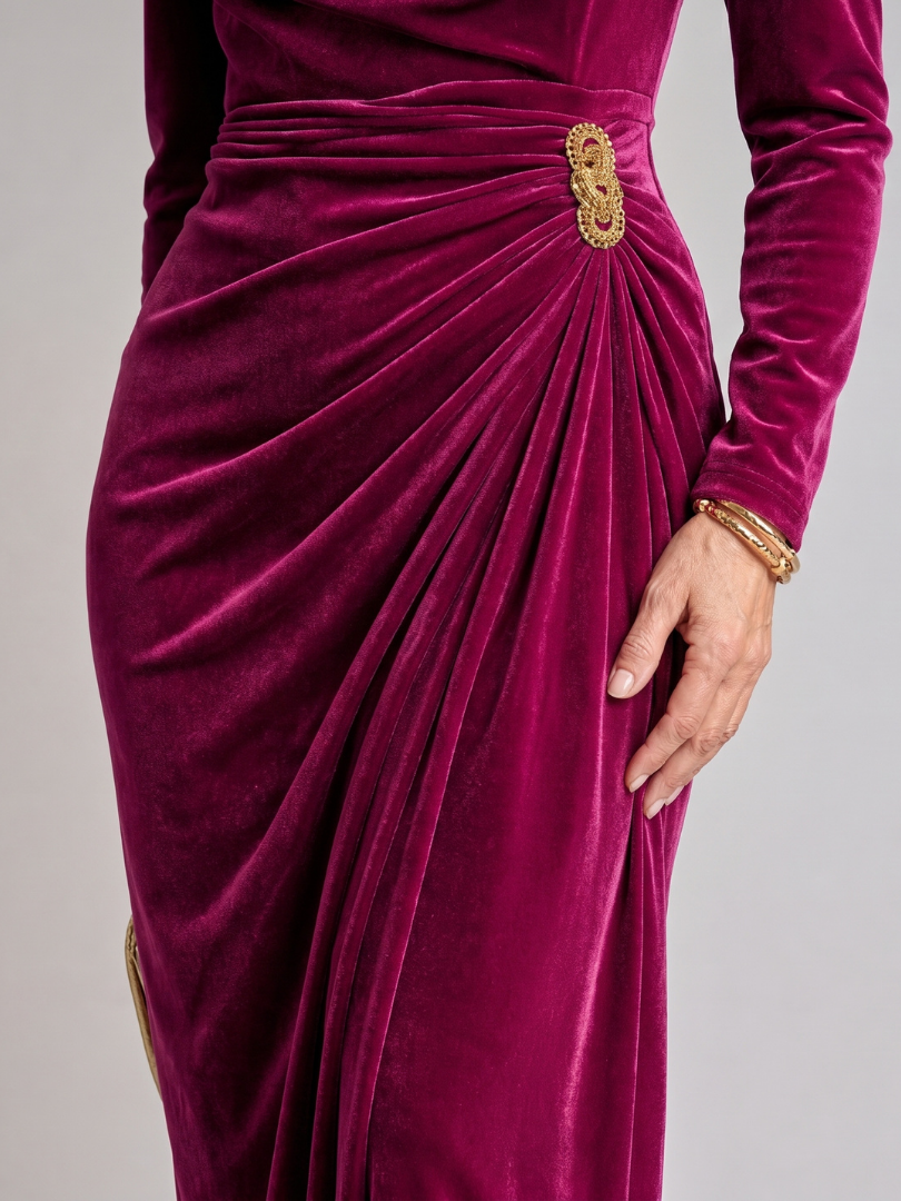 Women's Cowl Neck Cocktail Midi Dress