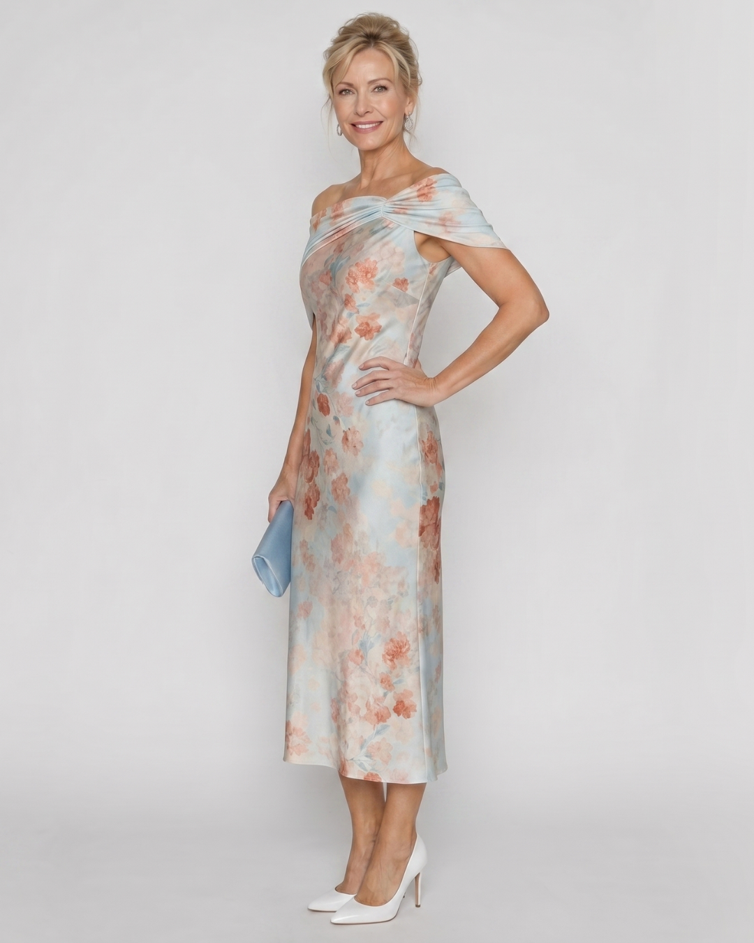 Women's Off Shoulder Wedding Guest Midi Dress
