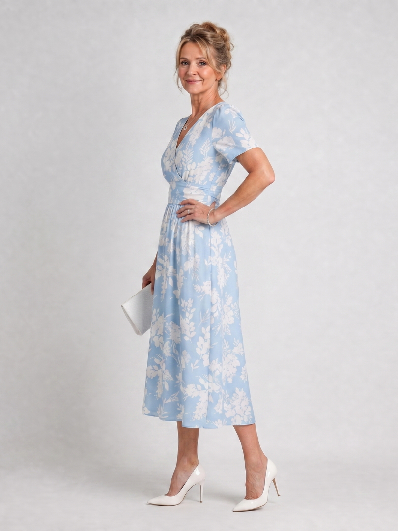 Women's V Neck Midi Dress