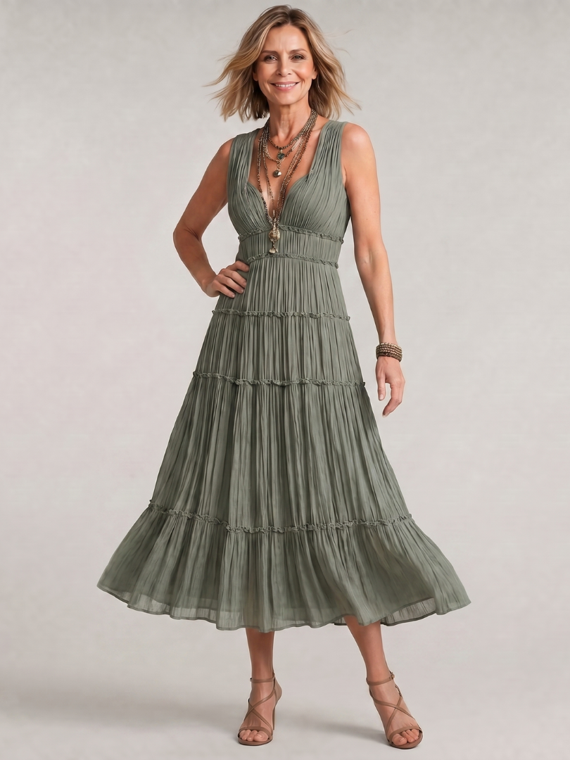 Women's V Neck Midi Dress