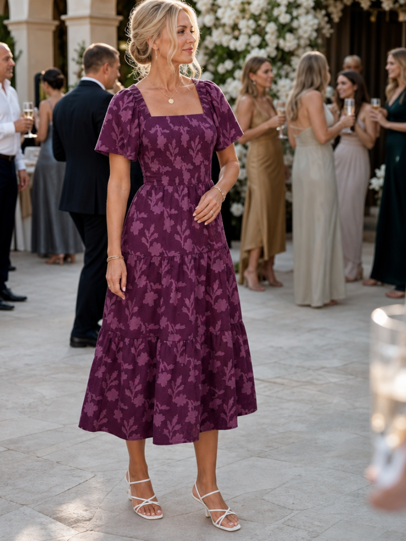 Women's Wedding Guest Midi Dress – Burgundy