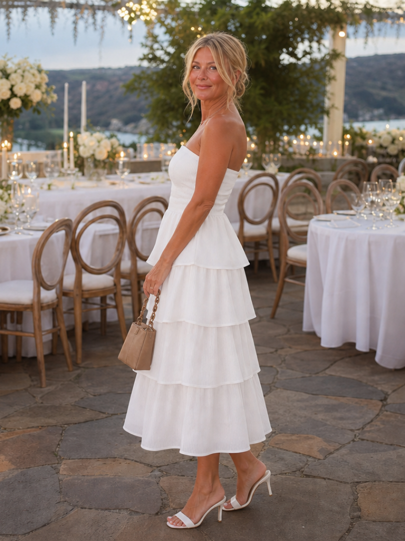 Women's Strapless Wedding Guest Midi Dress