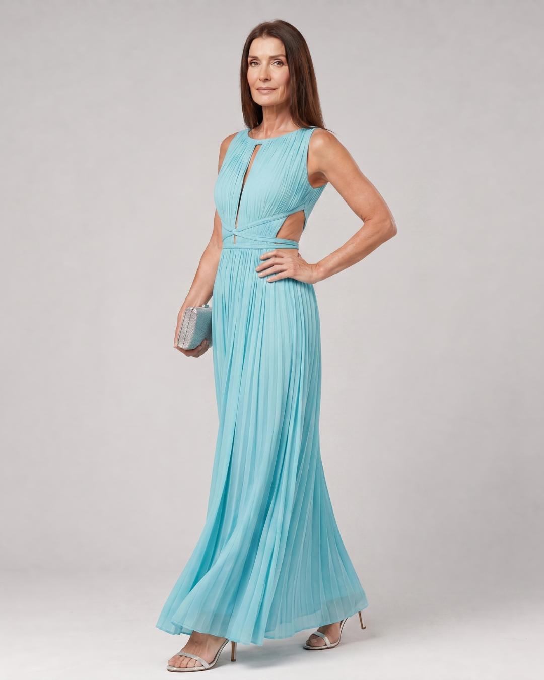 Women's Pleated Wedding Guest Maxi Dress