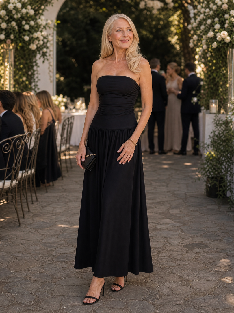 Women's Strapless Wedding Guest Midi Dress
