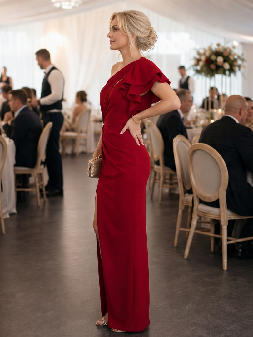 Women's One Shoulder Wedding Guest Midi Dress