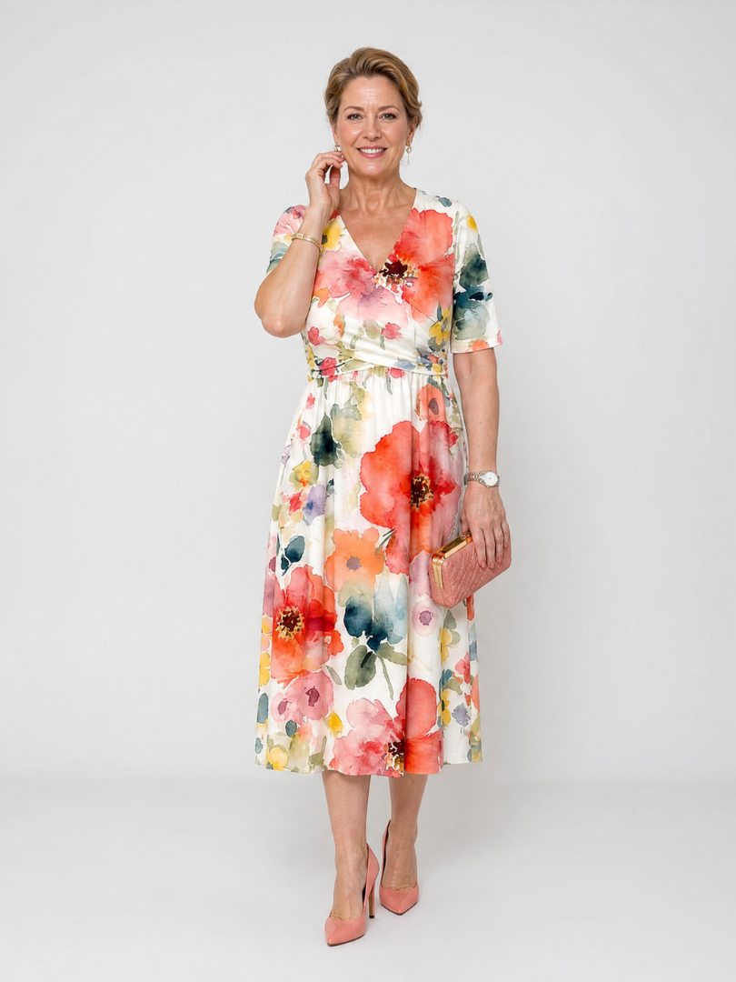 Women's V Neck Midi Dress