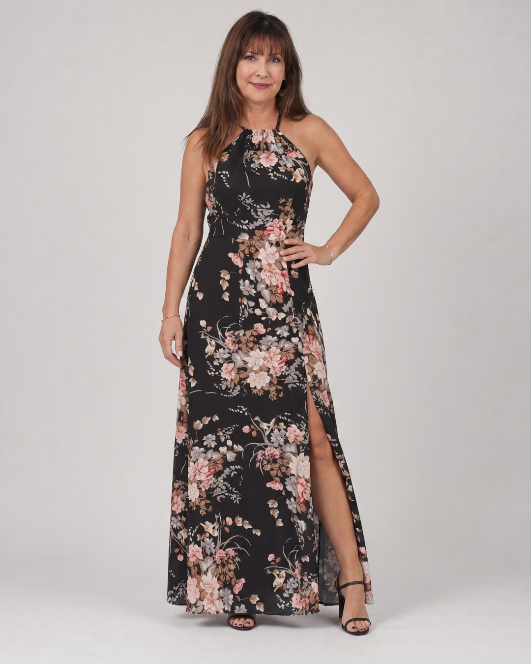 Women's Halter Wedding Guest Midi Dress – Black