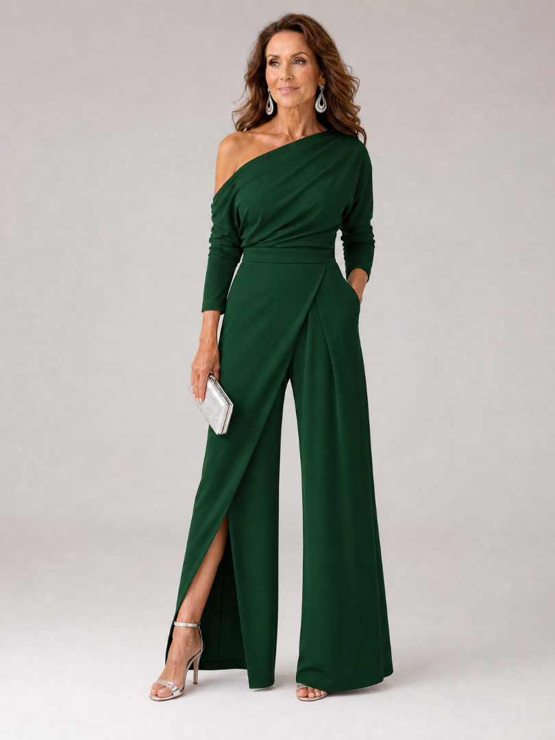 Women's One Shoulder Cocktail Jumpsuit – Green