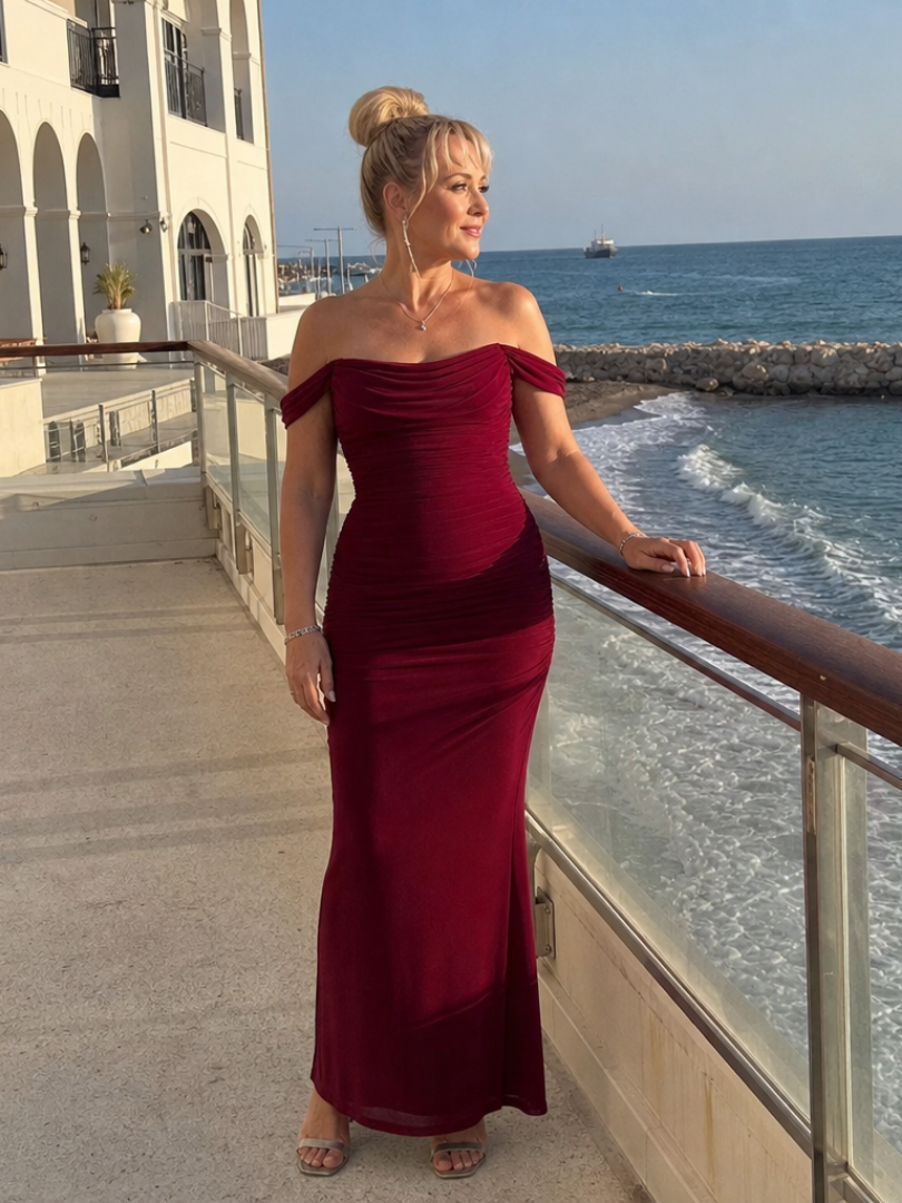 Women's Off Shoulder Formal Midi Dress