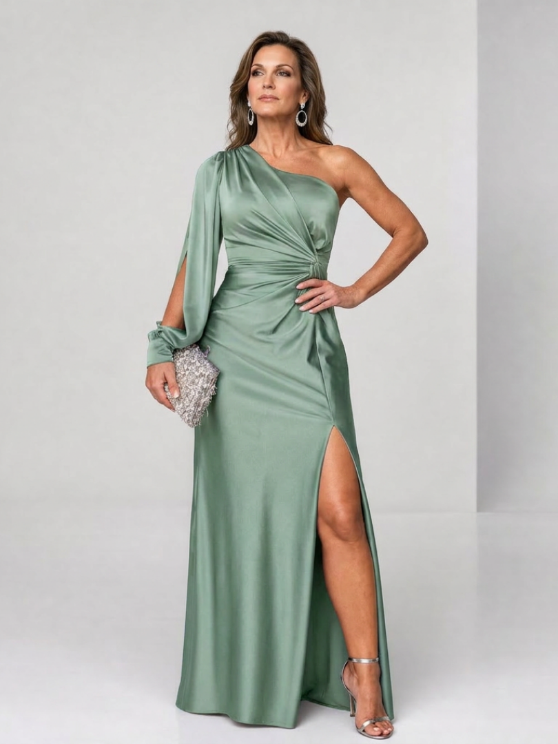 Women's One Shoulder Cocktail Maxi Dress – Sage Green